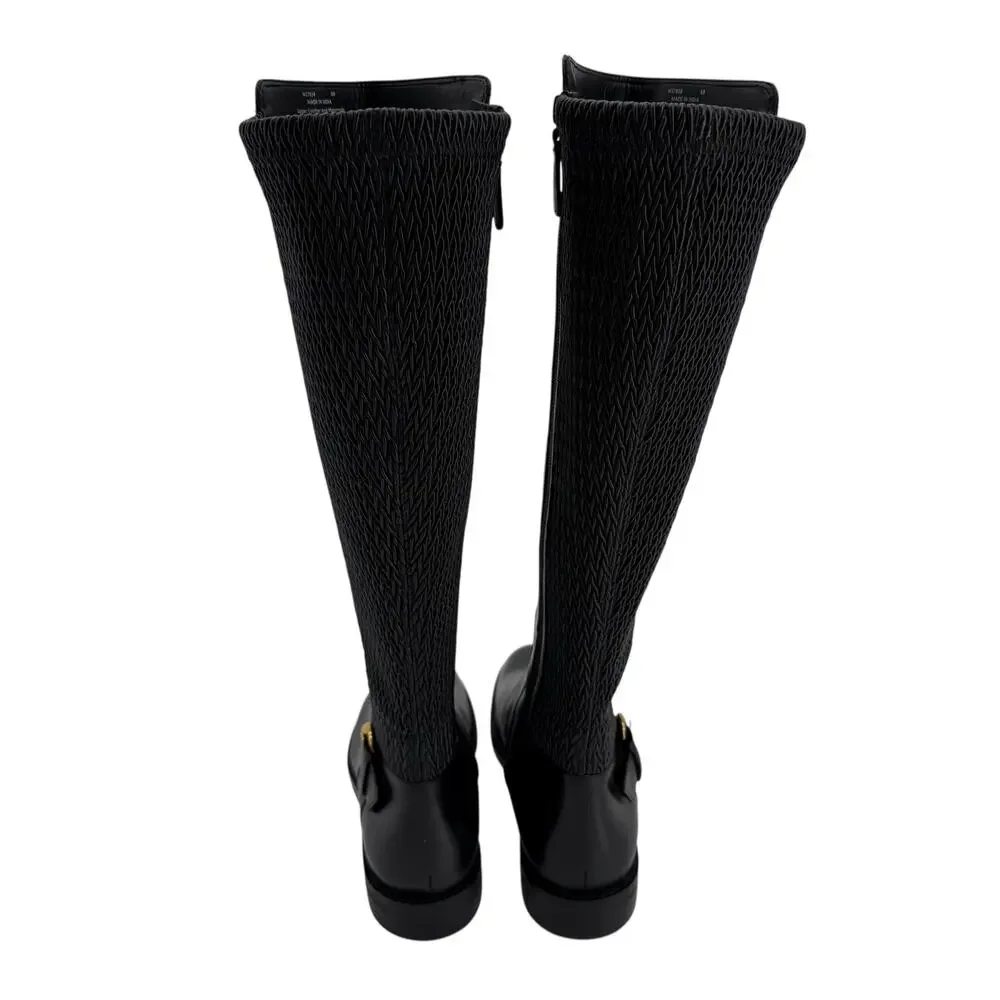 Cole Haan Black Leather Gold Buckle Clover Knee High Boots Womens 8